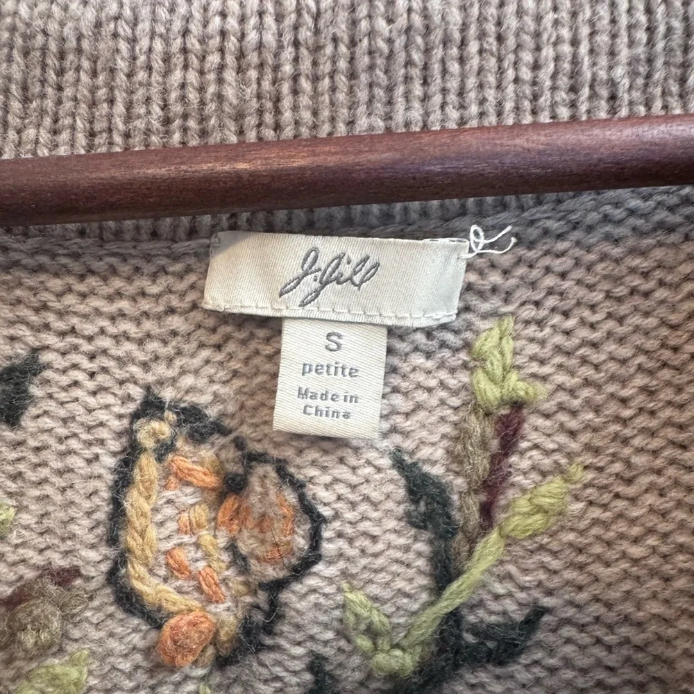 J Jill Cabin Core Embroidered Floral Wool Cardigan AOP Knit Woman’s Size Small - Picture 7 of 10